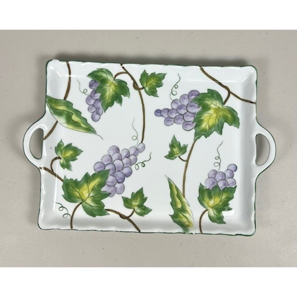 Andrea by Sadek Grape Vine Ceramic Serving Tray Hand Painted Rectangular Platter